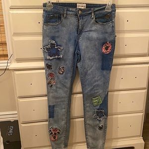 For The Republic - Embroidered Skinny Jeans w/Butterflies & Patchwork, US 6/27